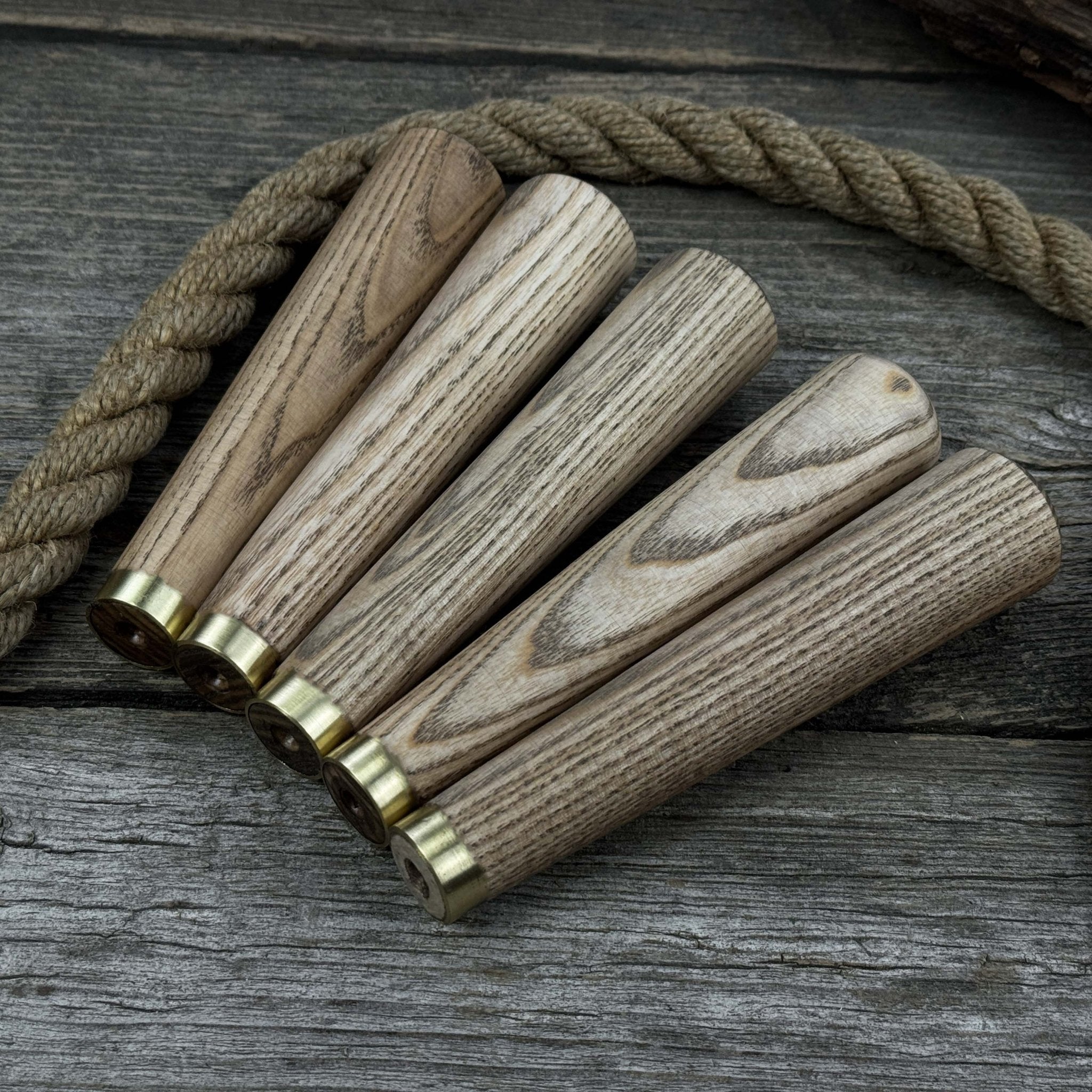 Set of 5 Tapered Ash Wood Handles with Brass Rings - Randy's LLC
