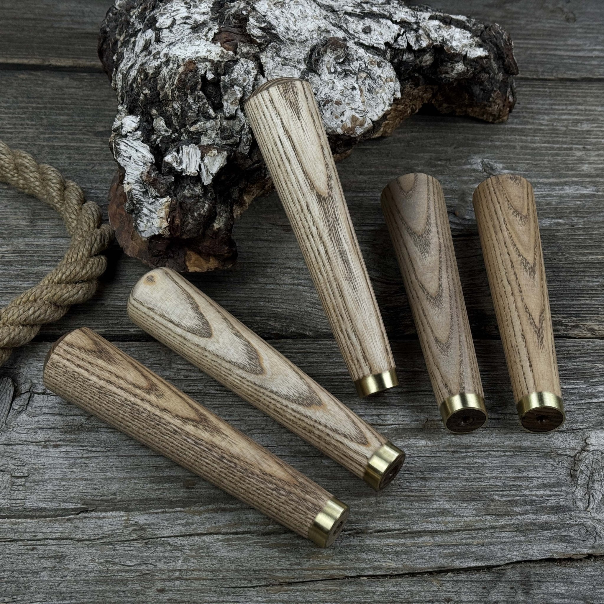 Set of 5 Tapered Ash Wood Handles with Brass Rings - Randy's LLC