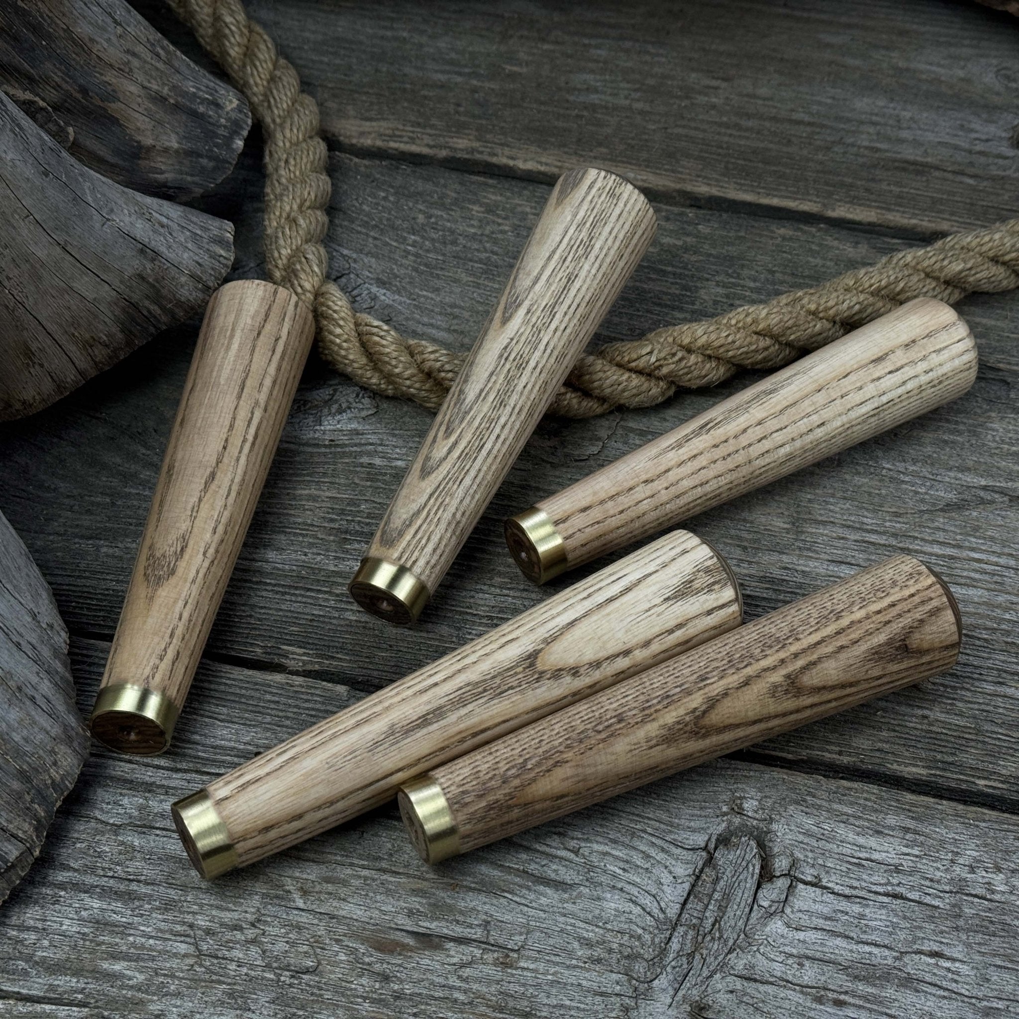 Set of 5 Tapered Ash Wood Handles with Brass Rings - Randy's LLC