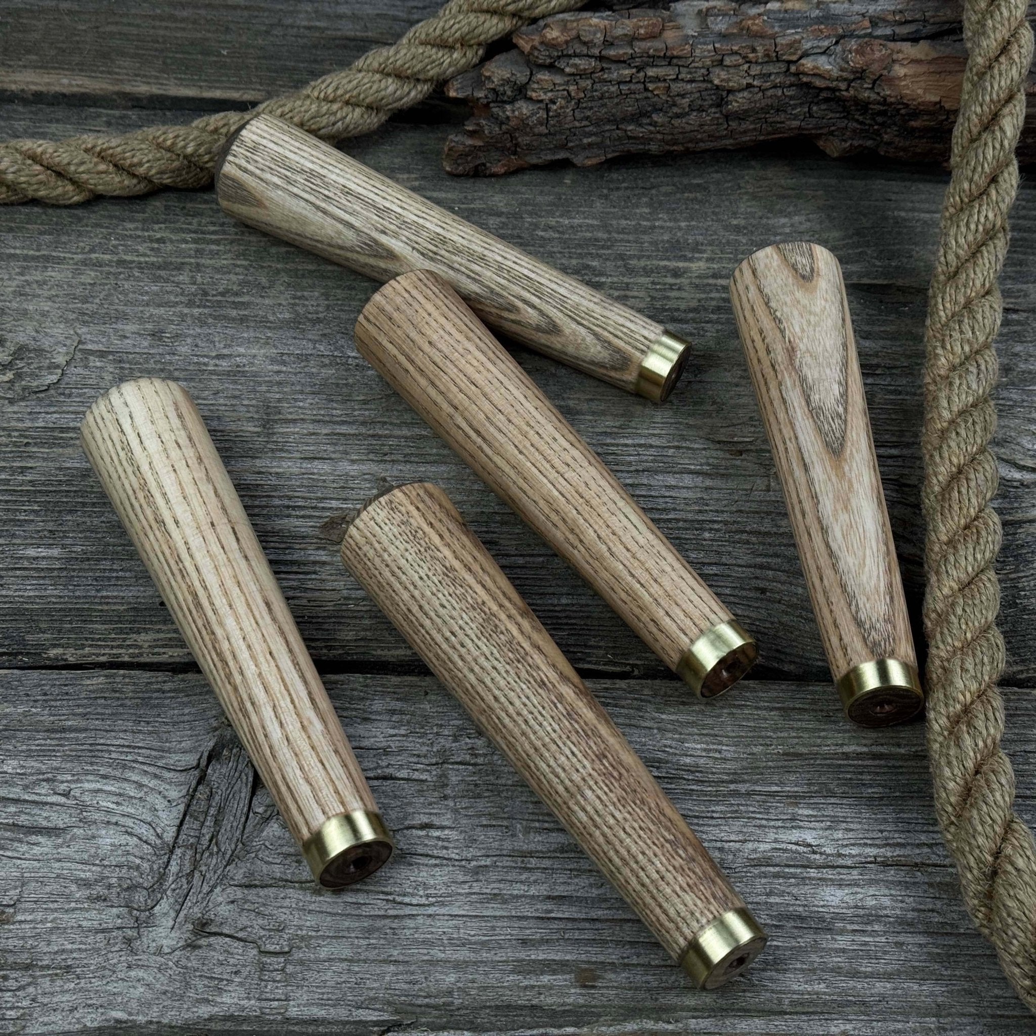 Set of 5 Tapered Ash Wood Handles with Brass Rings - Randy's LLC