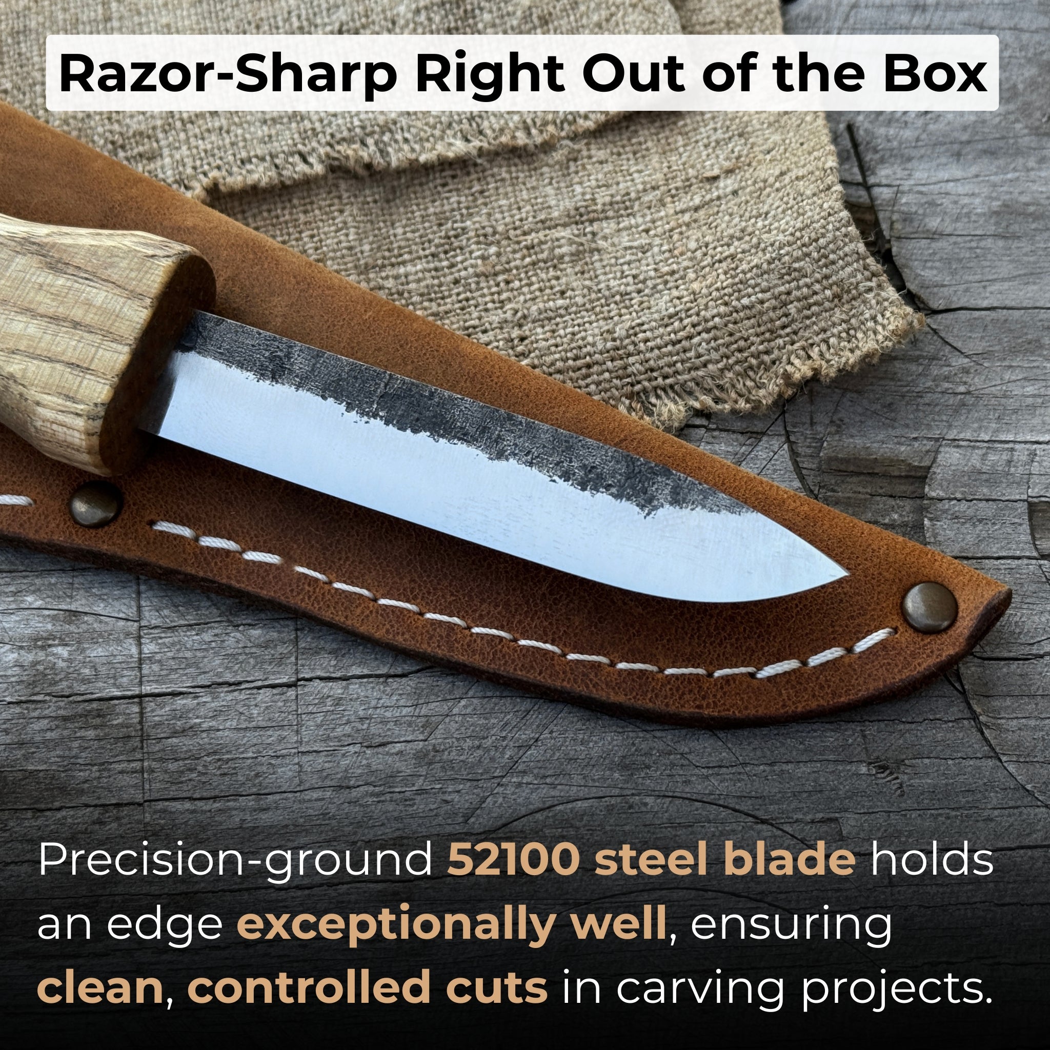 Sloyd Knife with Leather Sheath, 8 cm (3.15 inches) - Randy's LLC