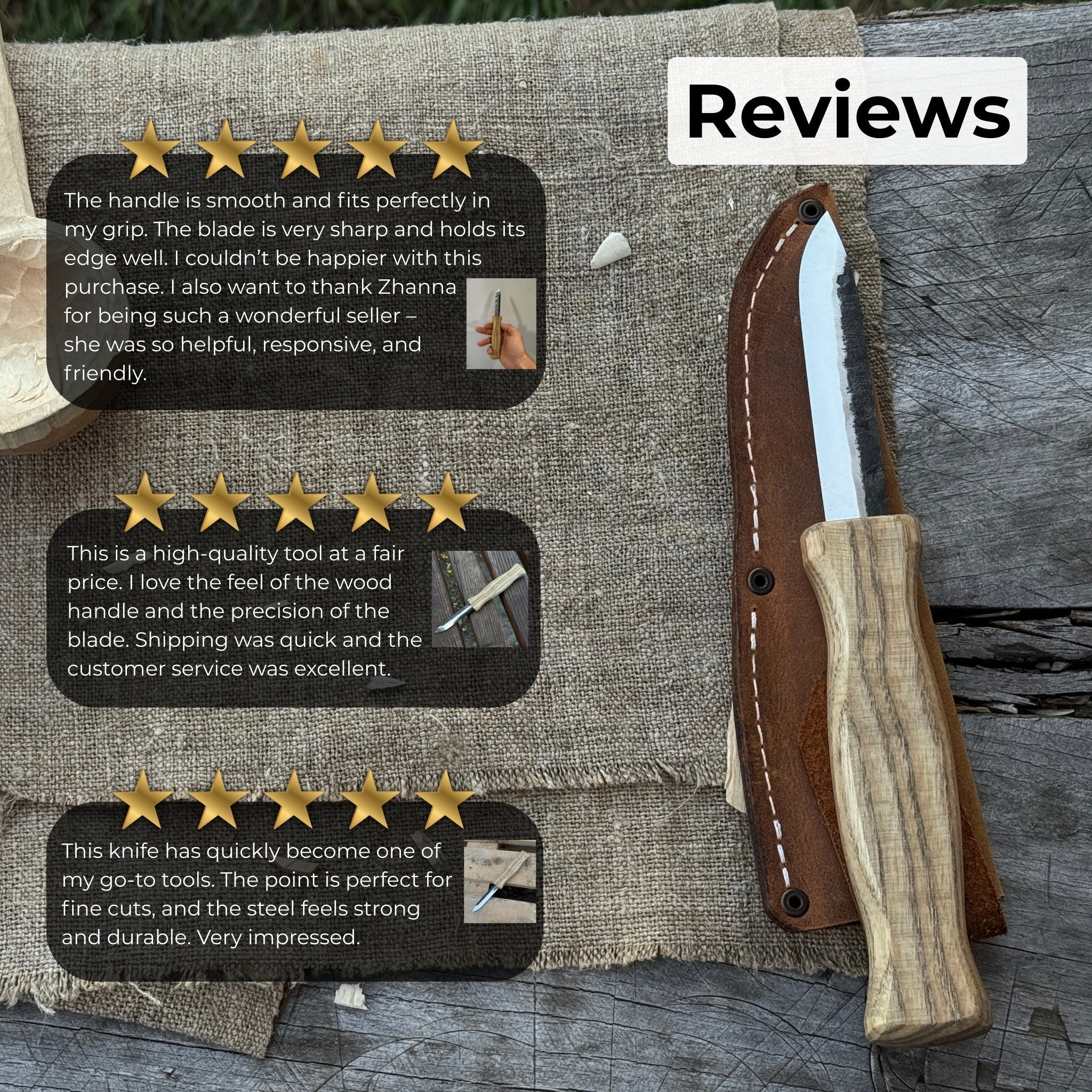 Sloyd Knife with Leather Sheath, 8 cm (3.15 inches) - Randy's LLC