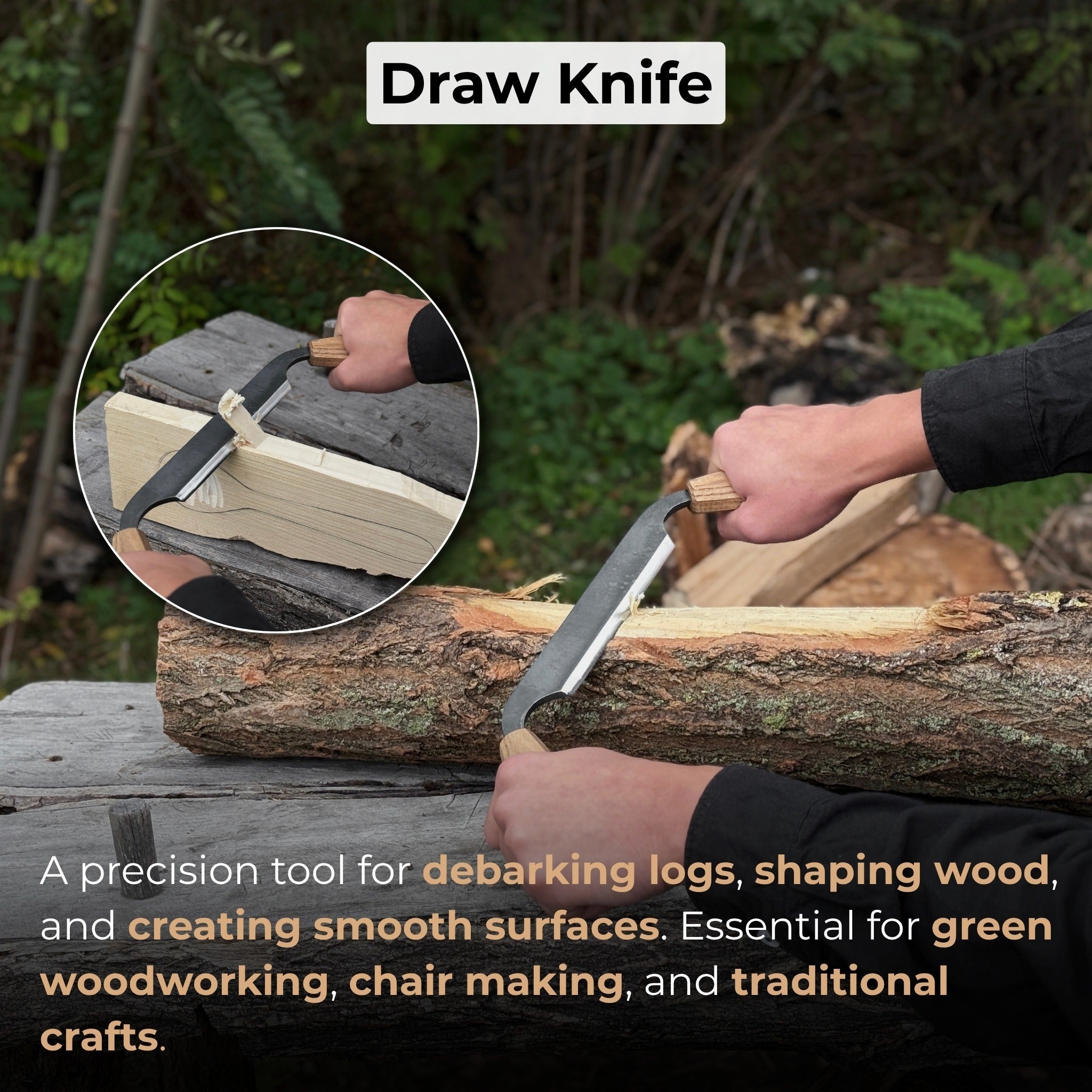 Small Straight Drawknife, 14.5 cm (5.7 inches) Cutting Edge - Randy's LLC