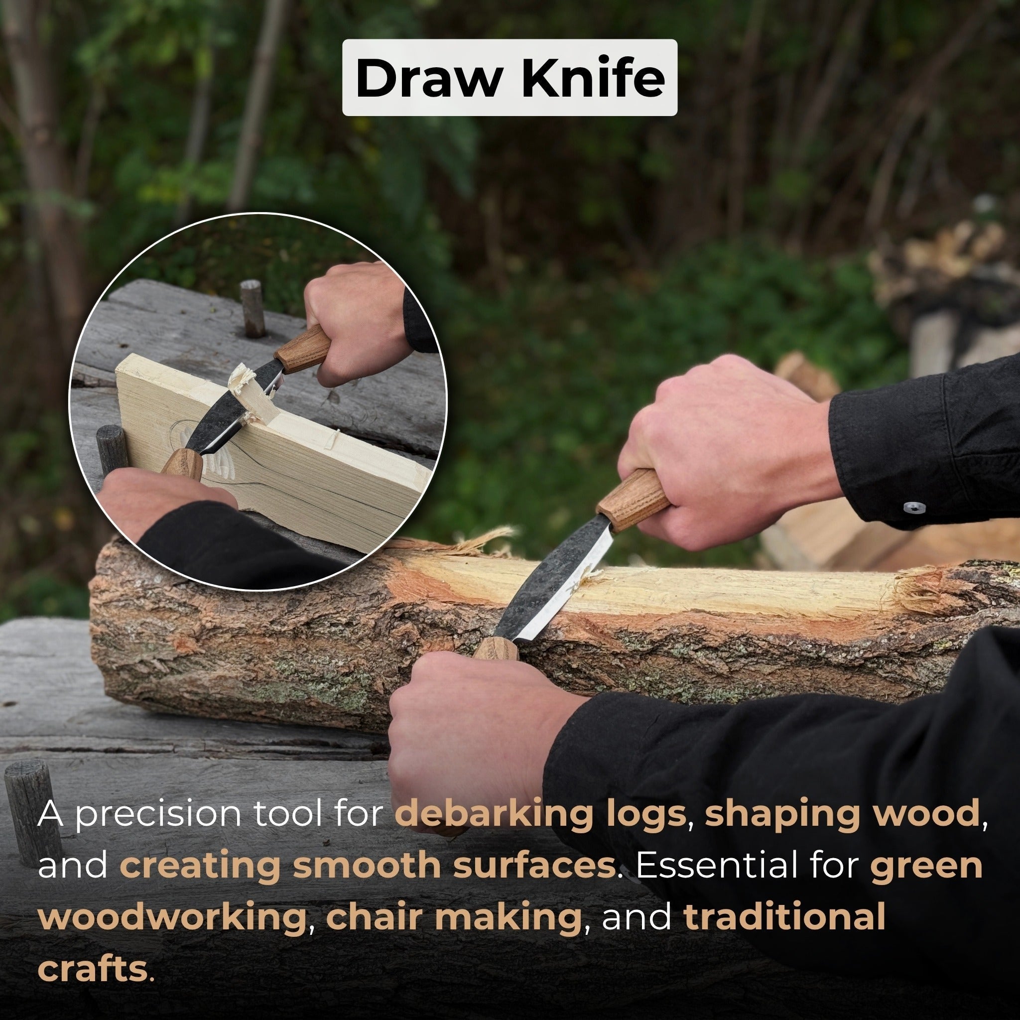 Small Straight Drawknife, 8.5 cm (3.3 inches) Cutting Edge - Randy's LLC