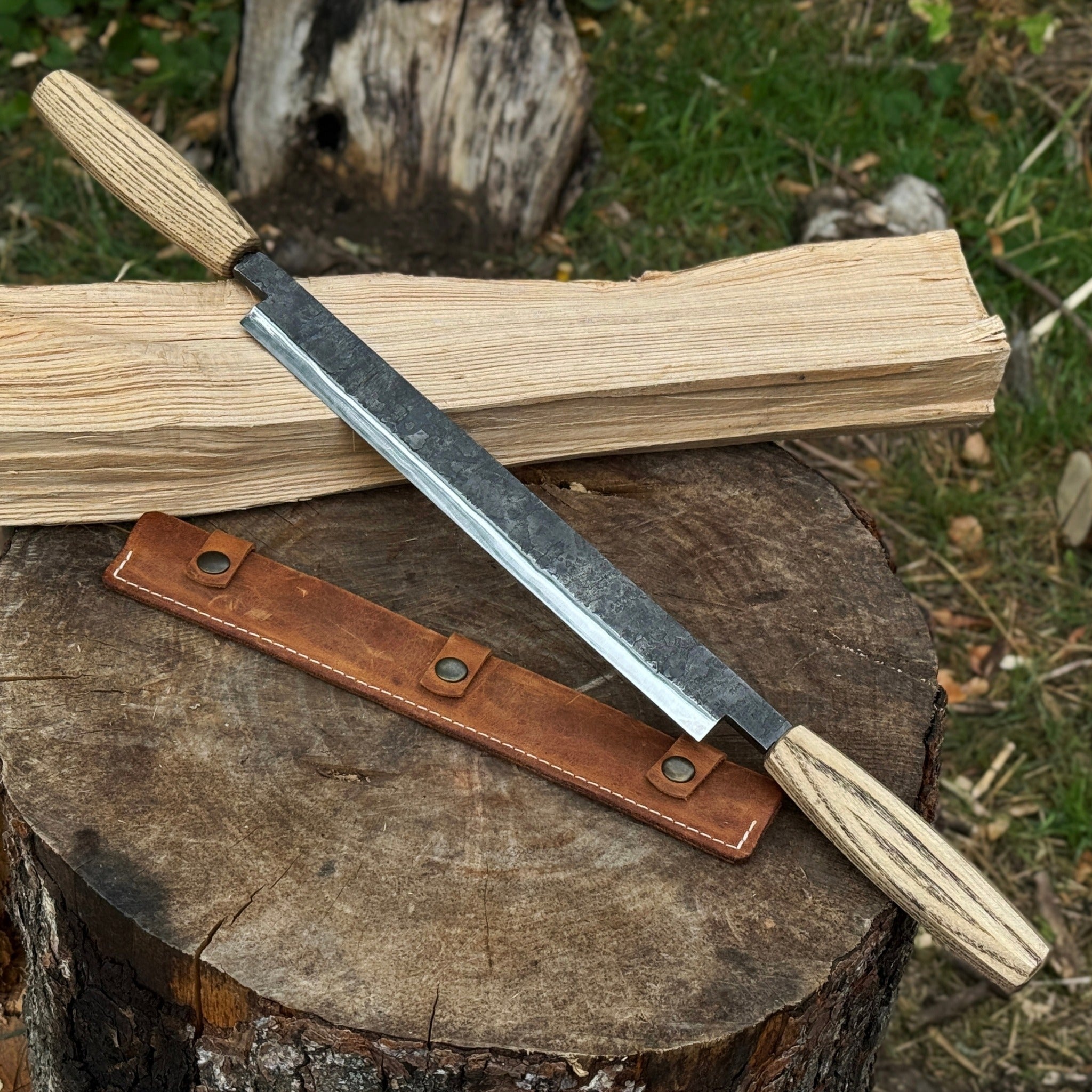 Straight Drawknife with Leather Sheath, 25 cm (9.84 inches) - Randy's LLC