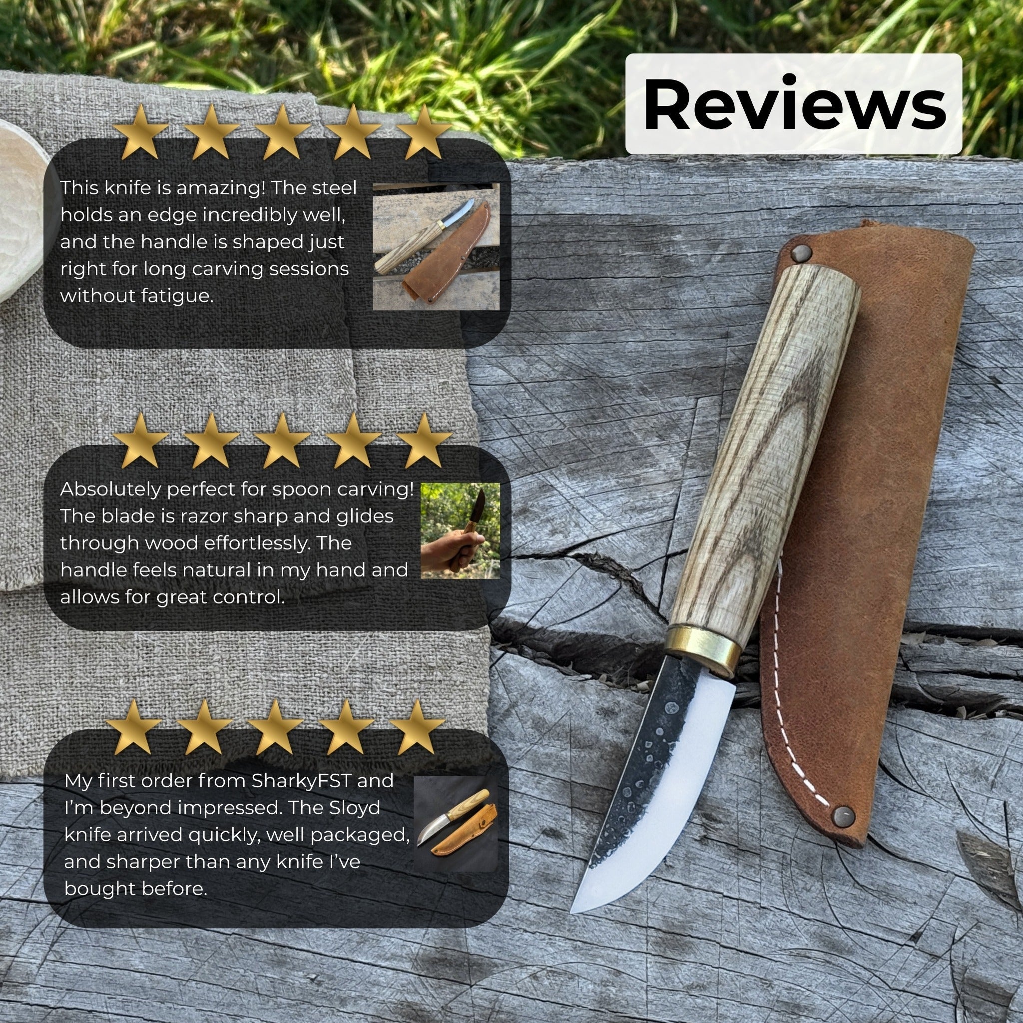 Whittling Sloyd Knife with Leather Sheath, 7.5 cm (2.95 inches) Blade - Randy's LLC