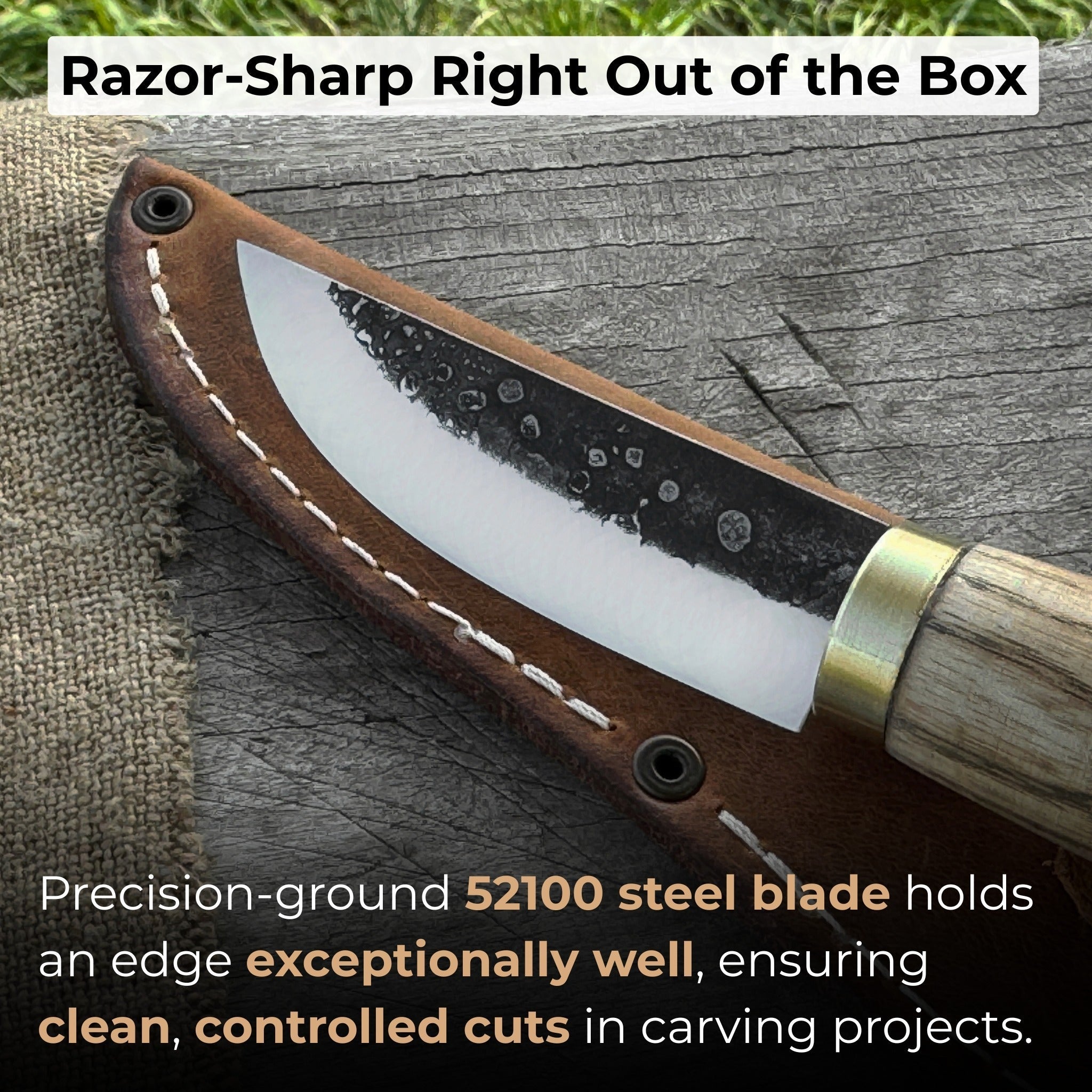 Whittling Sloyd Knife with Leather Sheath, 7.5 cm (2.95 inches) Blade - Randy's LLC