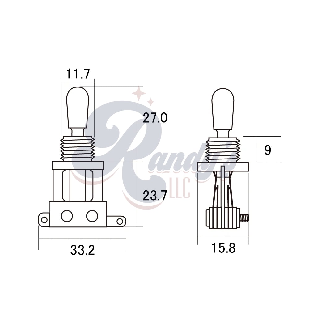 Switchcraft 3-Way Toggle Switch (Straight/Short) - Fits Gibson® ES® - Randy's LLC